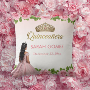 Roze Prinsessenjurk Gouden Tiara Quinceañera Kussen