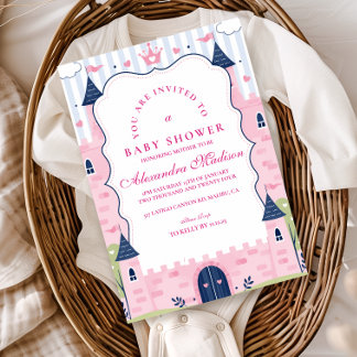 Roze prinsessenkasteel babyshower voor lieve schat kaart