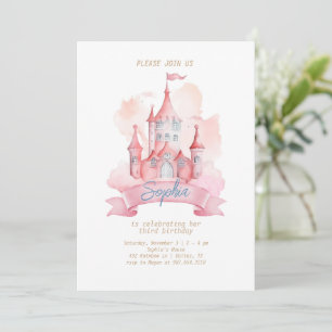 Roze Prinsessenkasteel Meisje Verjaardag  Kaart