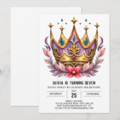 Roze Printable Prinses Kroon Verjaardag Kaart (Voorkant / Achterkant)