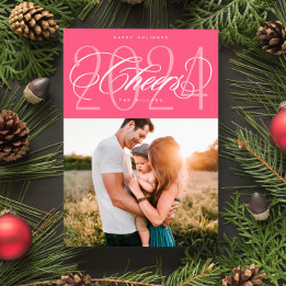 Roze Proost 2024 Kerstvakantie fotokaart Feestdagenkaart
