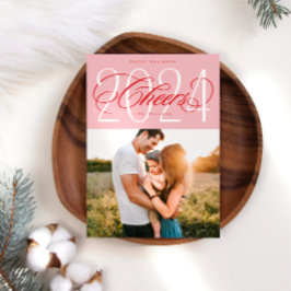 Roze Proost 2024 Kerstvakantie fotokaart Feestdagenkaart