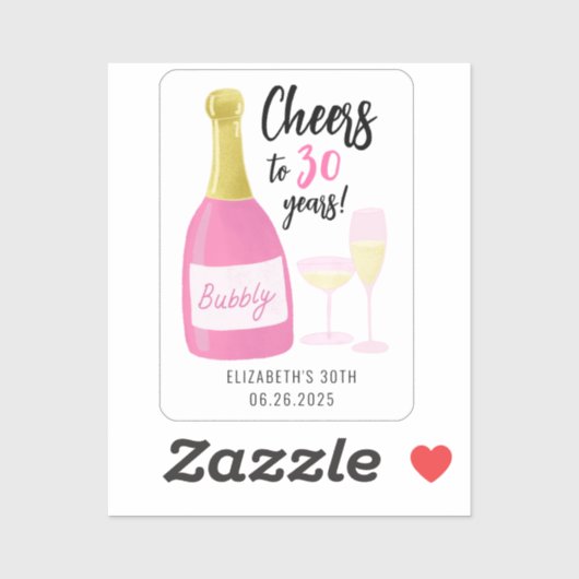 Roze Proost op 30 jaar bubbelig 30e verjaardagsfee Sticker (Vel)