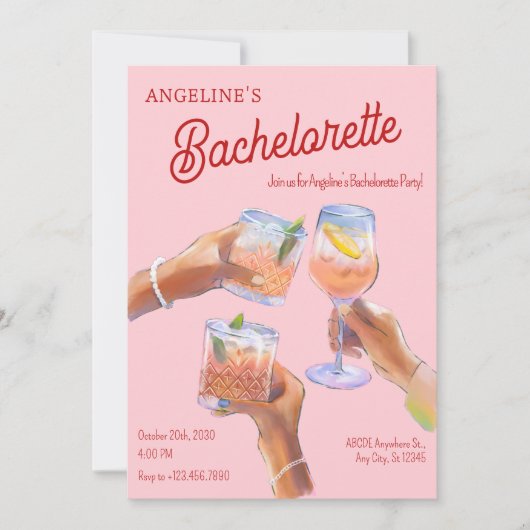 Roze proost vrijgezellenfeest kaart (Voorkant)