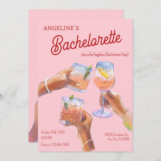 Roze proost vrijgezellenfeest kaart (Voorkant / Achterkant)