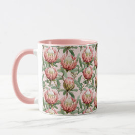 Roze Protea Bloemen Botanische Bloemen Patroon Mok