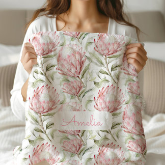 Roze Protea Bloemen Meisjes Custom Fleece Deken