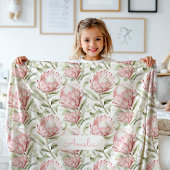 Roze Protea Bloemen Meisjes Custom Fleece Deken