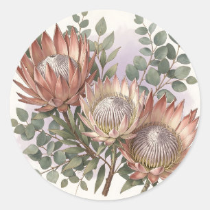 Roze Protea Eucalyptus Botanische Compositie  Ronde Sticker