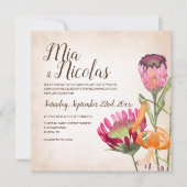 Roze Protea Flowers en Tiger Lily Wedding Kaart (Voorkant)