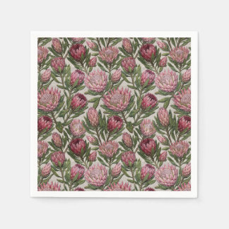 Roze Protea Geborduurd-Uitzicht Botanisch Patroon Servet