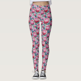 Roze Protea Green Leaf All-Over-Print Leggings