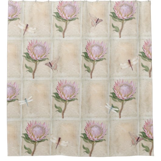  roze protheebloem Dragonfly vlinder kunst Douchegordijn (Voorkant)