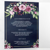 Roze Pruim Bloemen Ampersand Navy QR Code Bruiloft Drieluik Uitnodiging (Binnenzijde eerst)