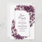 Roze Pruim Bloemen Bruiloft Save the Date (Voorkant)