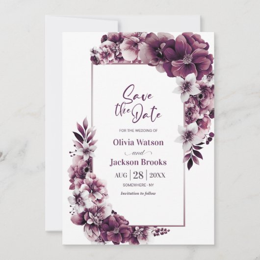 Roze Pruim Bloemen Bruiloft Save the Date (Voorkant)
