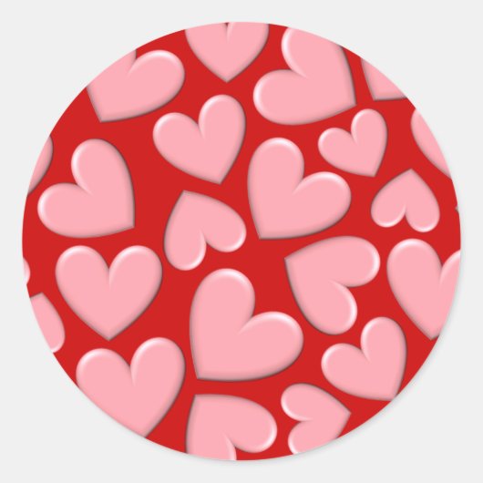 Roze Puffy Hearts Ronde Sticker (Voorkant)