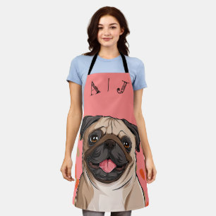  Roze Pug Dog Monogram Schort
