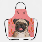  Roze Pug Dog Monogram Schort (Voorkant)