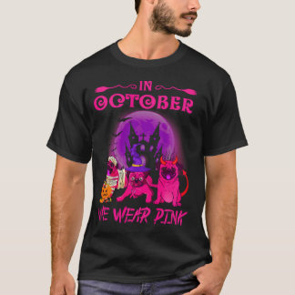 Roze Pug Hond Borstkanker Halloween T-shirt