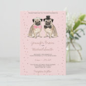 Roze Pug waterverf bruiloft Kaart (Staand voorkant)