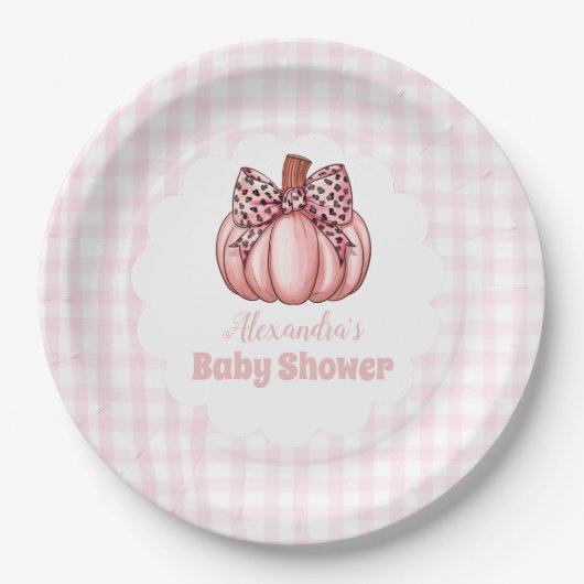 Roze Pumpkin Bow Girl Baby shower Papieren Bordje (Voorkant)