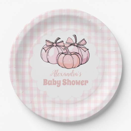 Roze Pumpkin Bow Girl Baby shower Papieren Bordje (Voorkant)