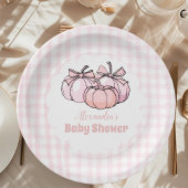 Roze Pumpkin Bow Girl Baby shower Papieren Bordje
