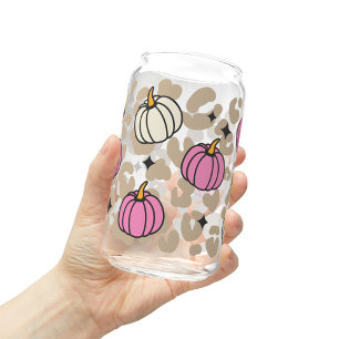 Roze Pumpkin Glass Coffee Cup, Herfst Seizoen Gift Blikvorm Glas