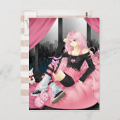 Roze punk anime briefkaart (Voorkant / Achterkant)