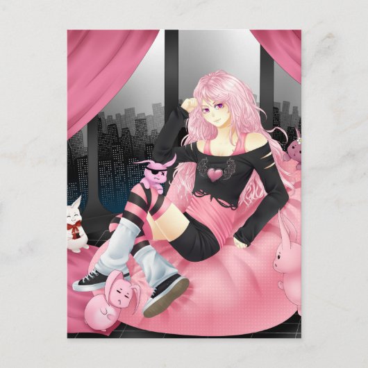 Roze punk anime briefkaart (Voorkant)