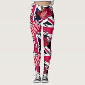 Roze Punk Grunge Union Jack met emoji's en Rozen Leggings (Voorkant)