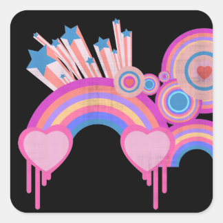Roze Punk Regenboog Sterren en Spiralen Vierkante Sticker