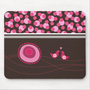 Roze puntjes & Happy Birds Pattern Mousepad Muismat