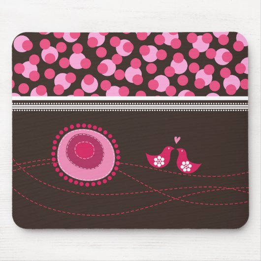 Roze puntjes & Happy Birds Pattern Mousepad Muismat (Voorkant)