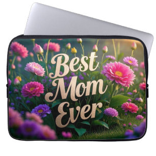 Roze Puppelbloemen Beste moeder ooit Laptop Sleeve