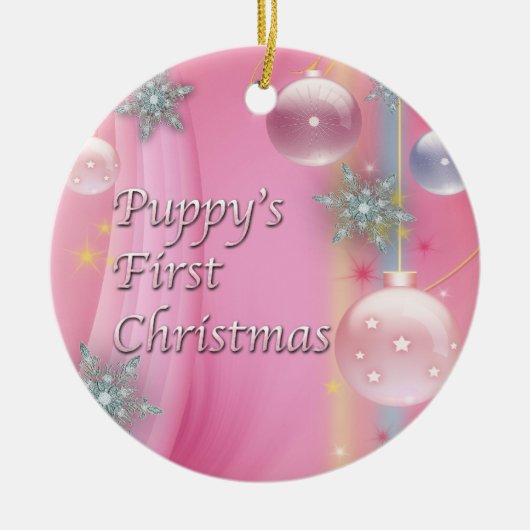Roze Puppies eerste kerstboomornament voor honden Keramisch Ornament (Voorkant)