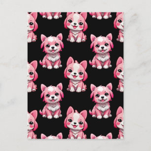 Roze Puppies Hond Patroon Ontwerp - Zwart Briefkaart