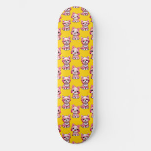 Roze Puppy Dog Patroon Design - Geel Skateboard