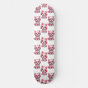 Roze Puppy Dog Patroon Design - wit Skateboard
