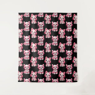 Roze Puppy Dog Patroon Design - Zwart Wandkleed