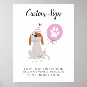 Roze Puppy Dog Theme Birthday Party Aangepast Sign Poster