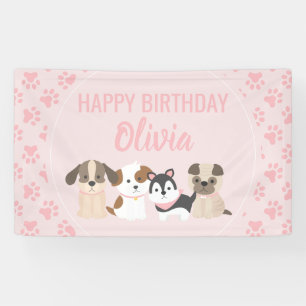 Roze Puppy verjaardagsfeest banner