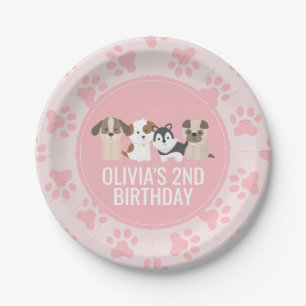 Roze Puppy verjaardagsfeest borden pootafdrukken Papieren Bordje