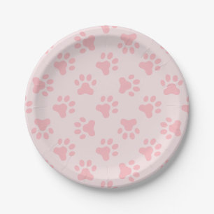 Roze Puppy verjaardagsfeest borden pootafdrukken Papieren Bordje