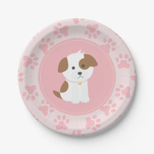 Roze Puppy verjaardagsfeest borden pootafdrukken Papieren Bordje