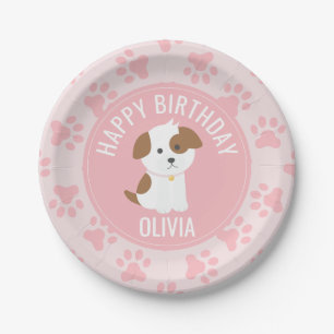 Roze Puppy verjaardagsfeest borden pootafdrukken Papieren Bordje