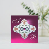 ROZE PURPER WIT DAMAST MONOGRAM Amethist Fuchsia Kaart (Staand voorkant)
