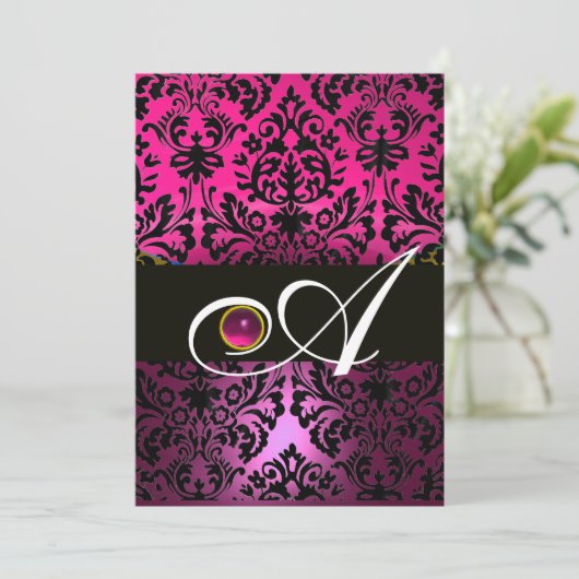 ROZE PURPER ZWART DAMASK MONOGRAM Amethist Fuchsia Kaart (Staand voorkant)