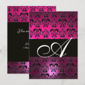 ROZE PURPER ZWART DAMASK MONOGRAM fuchsia wit Kaart (Voorkant / Achterkant)